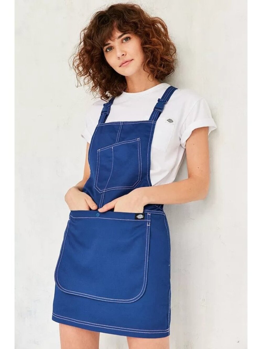 NWT MEDIUM Urban Outfitters Dickies Blue Bib Overall Pinafore Dress Blue Pink